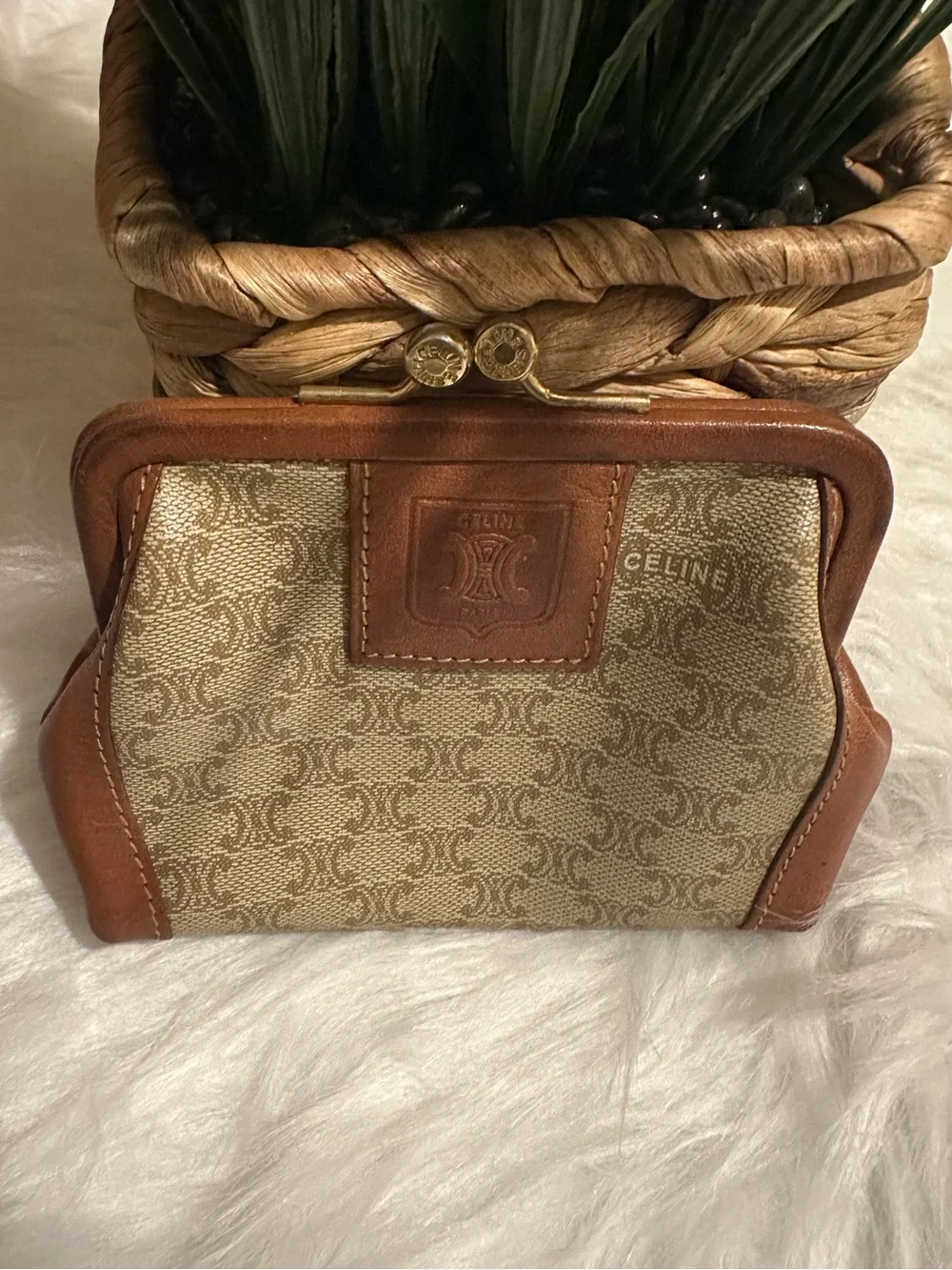 Rare Vintage Celine Macadam Kiss Lock Coin Purse Wallet